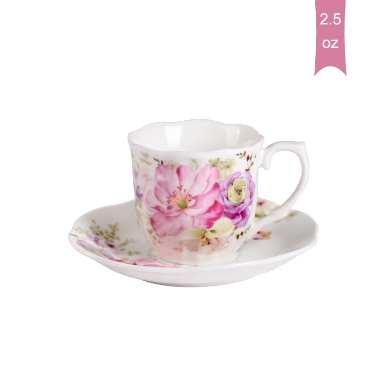 GuangYang 12 Pieces (Tiny Style) Espresso Cups and Saucersï¼Œ2.5 ounce/80mlï¼ŒSet of 6,Mini Premium Porcelain Coffee Cup Set, Fancy Flower Pattern Design - Image 3